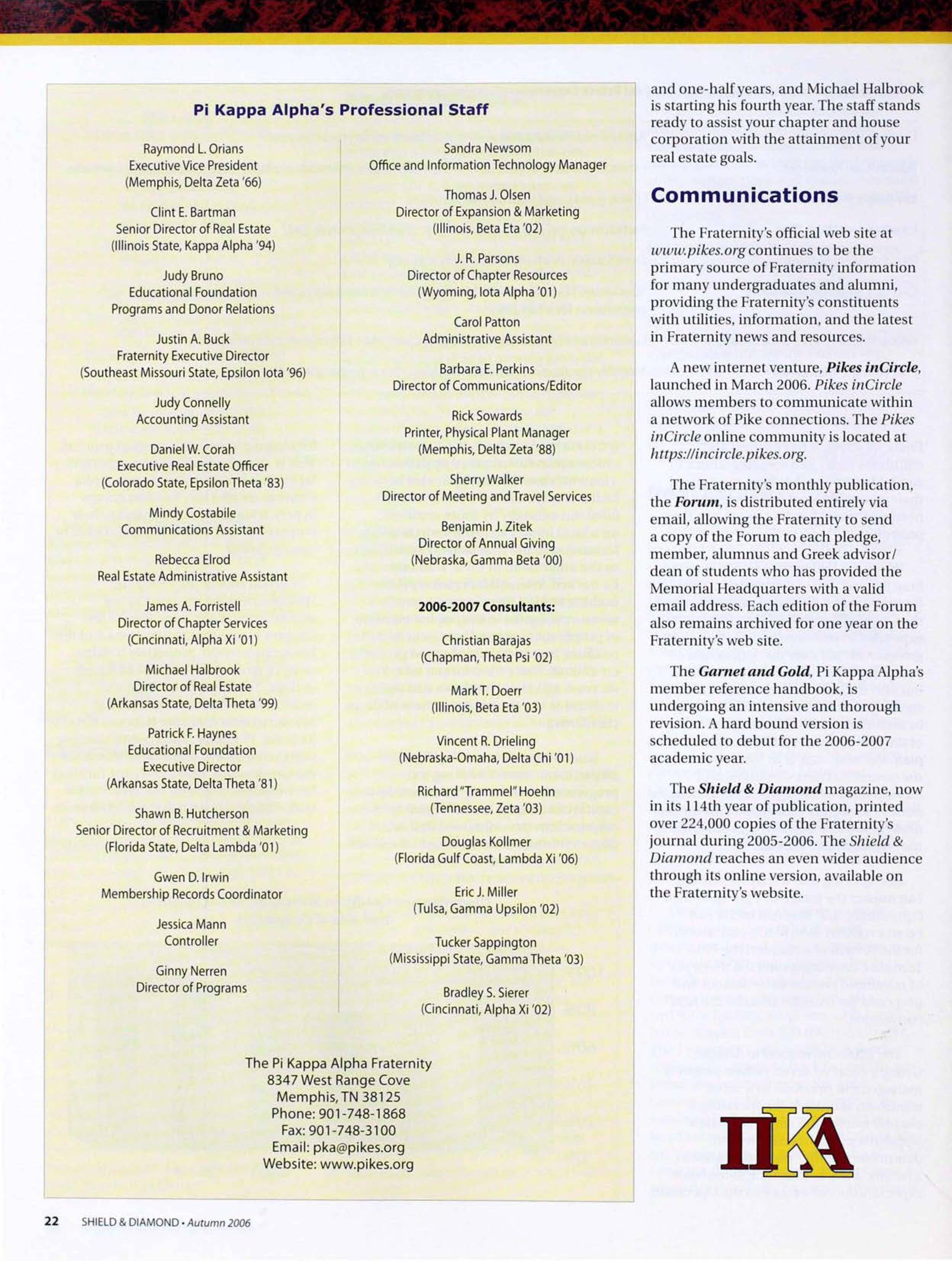 Pi Kappa Alpha's Professional Staff